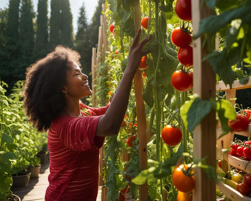 harvesting vegetables from a vertical garden