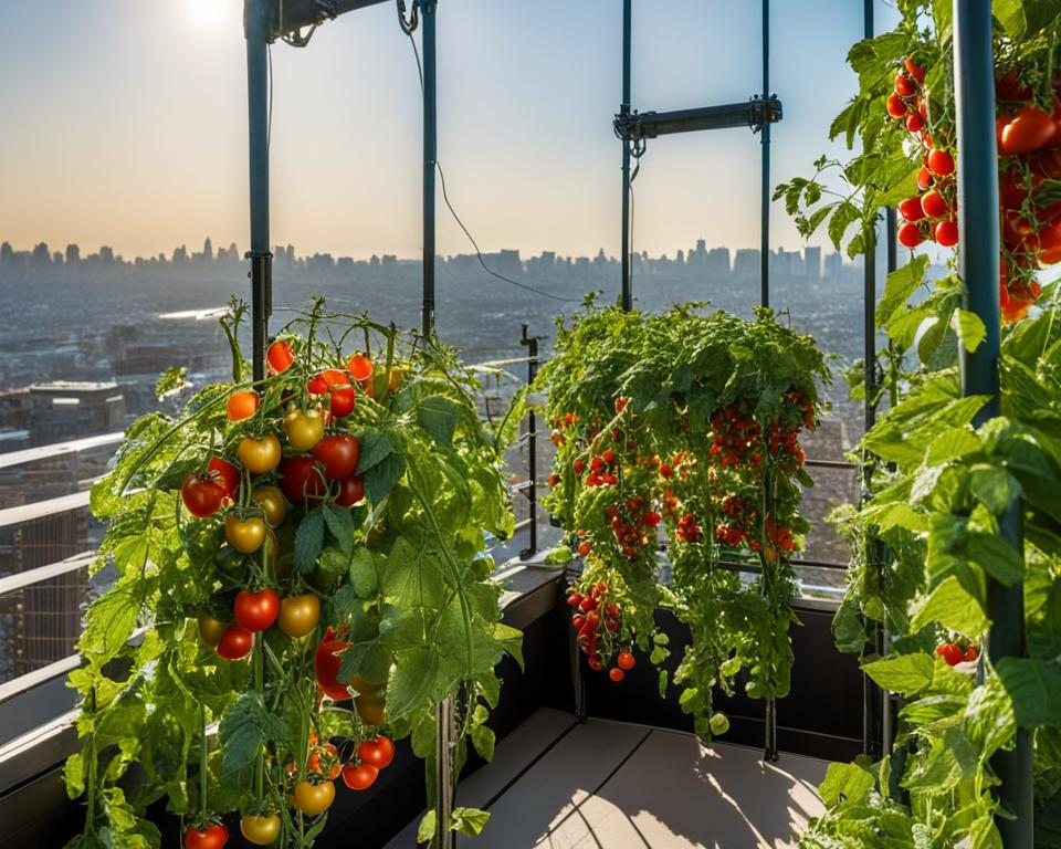 vertical garden with tomato plants
