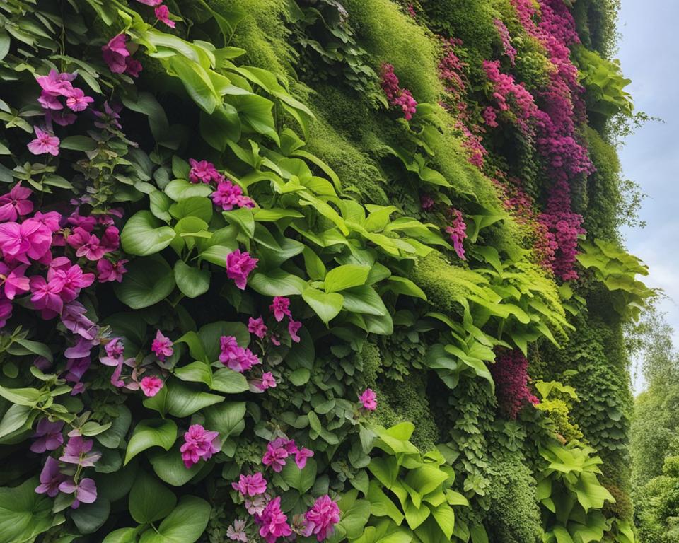 Climbing plants on vertical garden