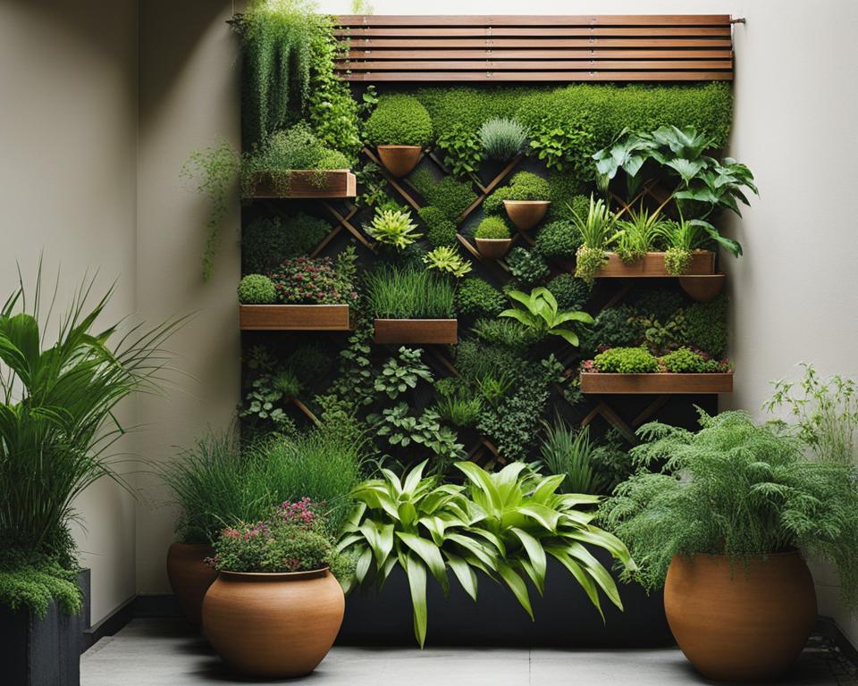 Vertical garden design showcasing various plant species