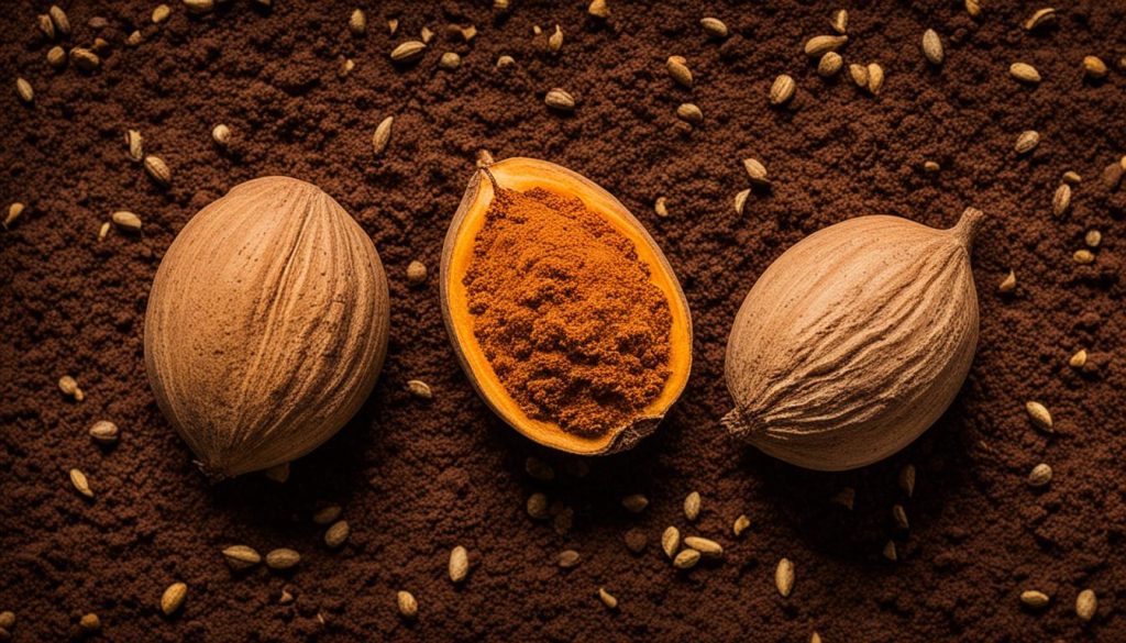 Whole and ground nutmeg