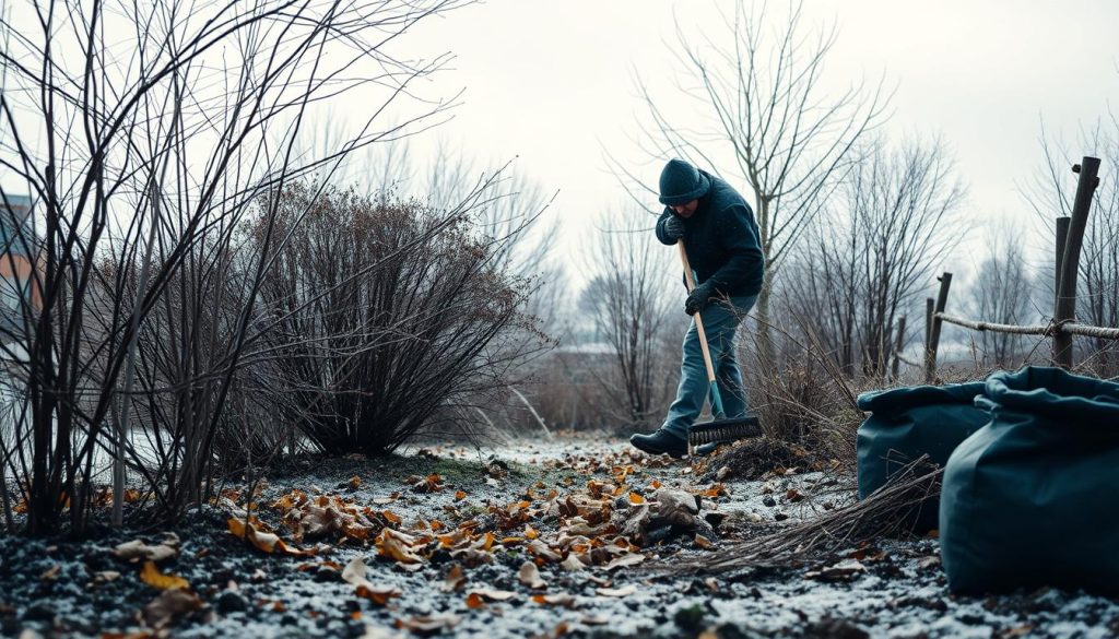 cleaning up debris for winter