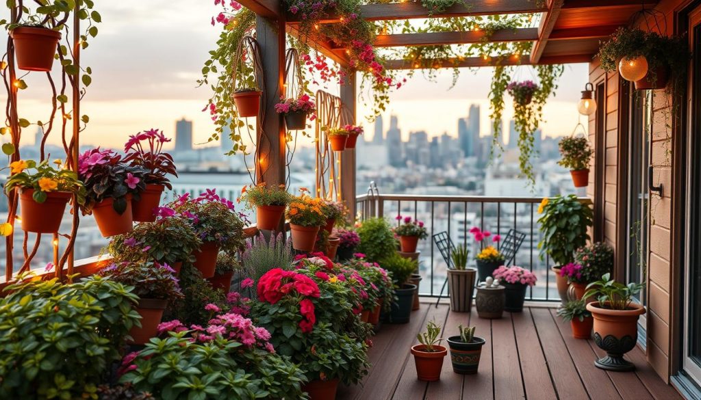 Container gardening on a balcony