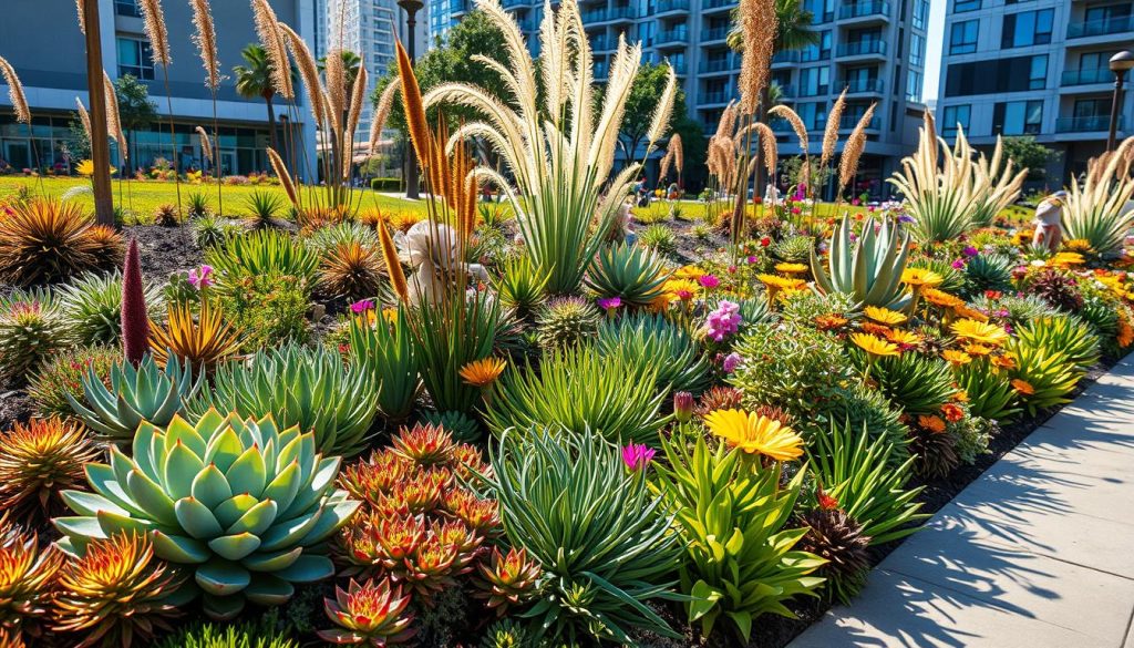 Drought-tolerant plants in urban garden