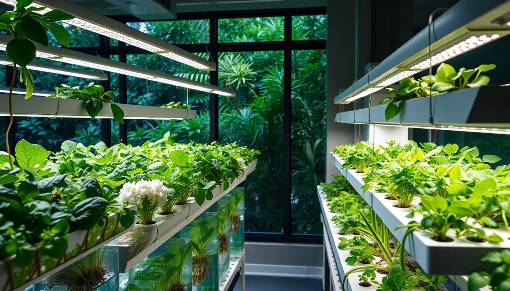 Hydroponics setup in indoor gardens
