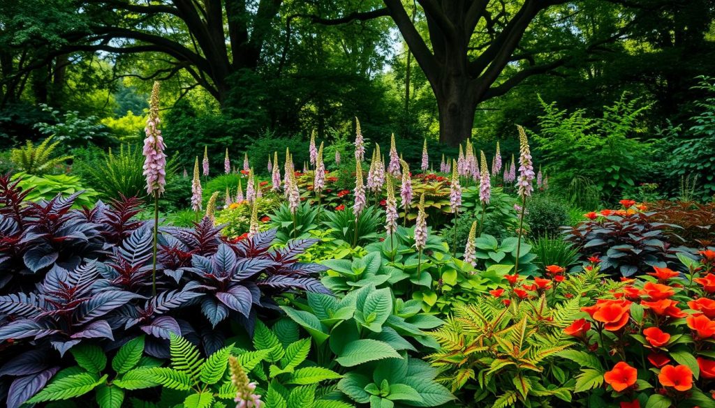 shade-loving perennials in garden setting